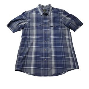 Eddie Bauer Shirt Mens Large Blue Plaid Short Sleeve Button Up Pockets Casual
